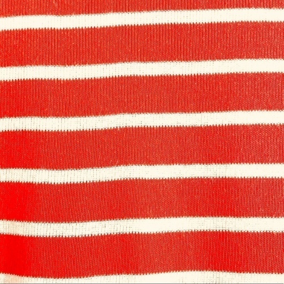 L.L. Bean Pullover Sweater L Thick Knit Striped Orange White 3/4 Sleeves Cotton - Picture 3 of 8
